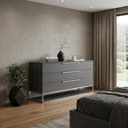 58" Grey Manufactured Wood Three Drawer Dresser