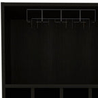 71" Black Tall Bar Cabinet with Two Door Panels and Top Wine Glass Rack