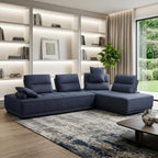 Blue 100% Polyester Stationary L Shaped Two Piece Sofa And Chaise