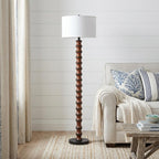 61" Brown And White Resin Floor Lamp With White Fabric Drum Shade