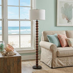 61" Brown And White Resin Floor Lamp With White Fabric Drum Shade