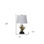 26" Natural And Brown Antlers Table Lamp With White Shade