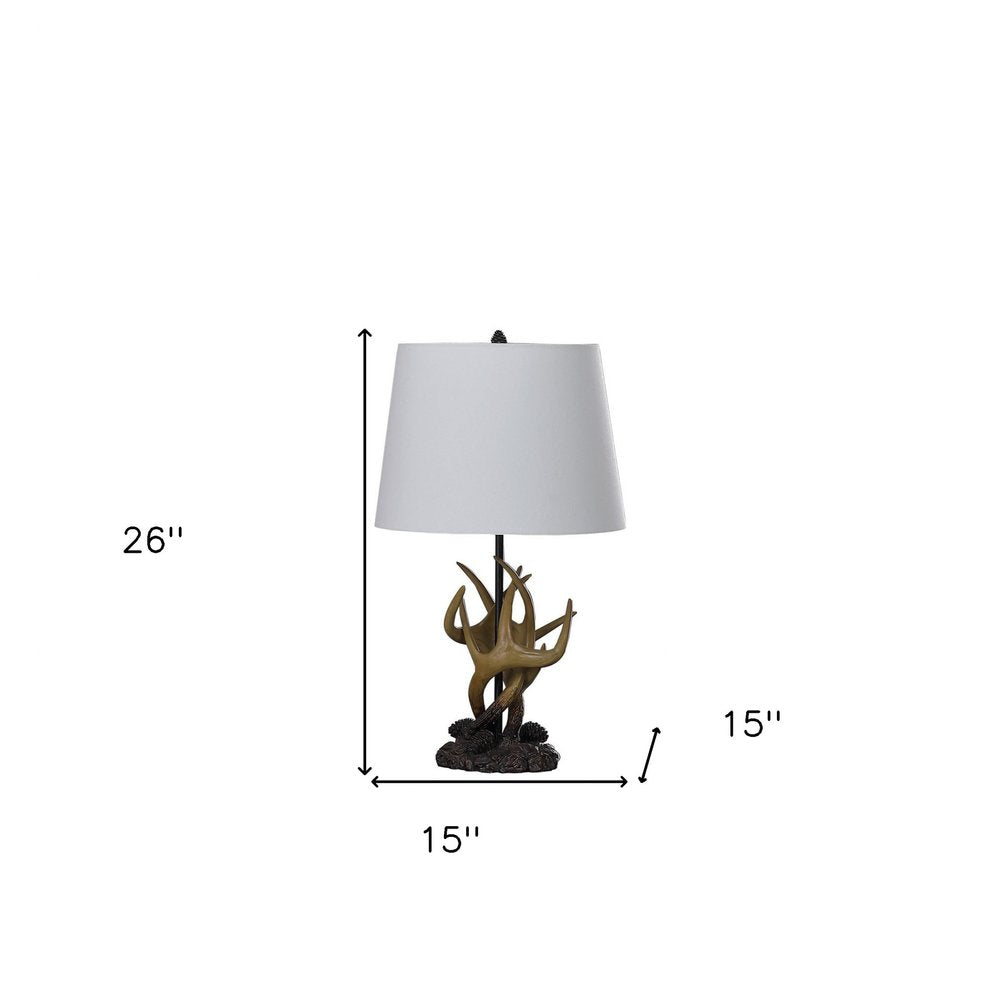 26" Natural And Brown Antlers Table Lamp With White Shade