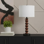 28" Dark Cherry Polyresin Indents Table Lamp With White Shade