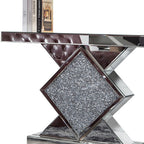 47" Clear and Silver Mirrored Glass And Faux Crystals Pedestal Console Table