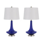 Set Of Two 26" Silver Metal Two Light Bedside Table Lamps With White Globe Shade