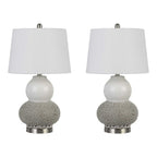 Set Of Two 24" Silver Metal Two Light Desk Table Lamps With White Globe Shade