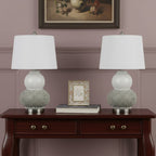 Set Of Two 24" Silver Metal Two Light Desk Table Lamps With White Globe Shade