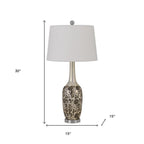 Set Of Two 30" Silver Metal Two Light Bedside Table Lamps With White Globe Shade