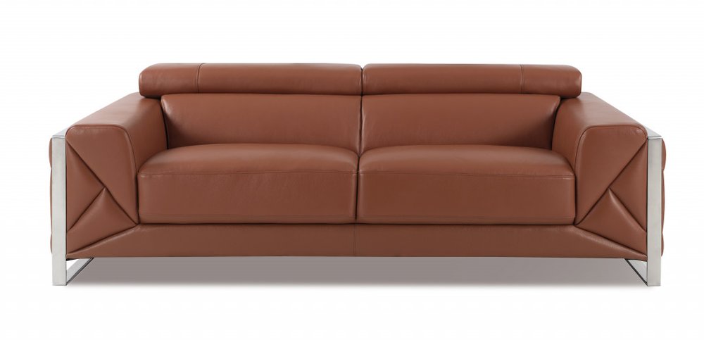 89" White Italian Leather Sofa With Chrome Legs
