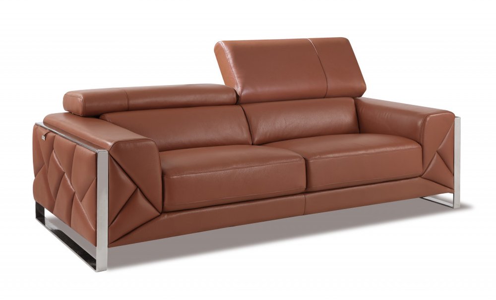 89" White Italian Leather Sofa With Chrome Legs