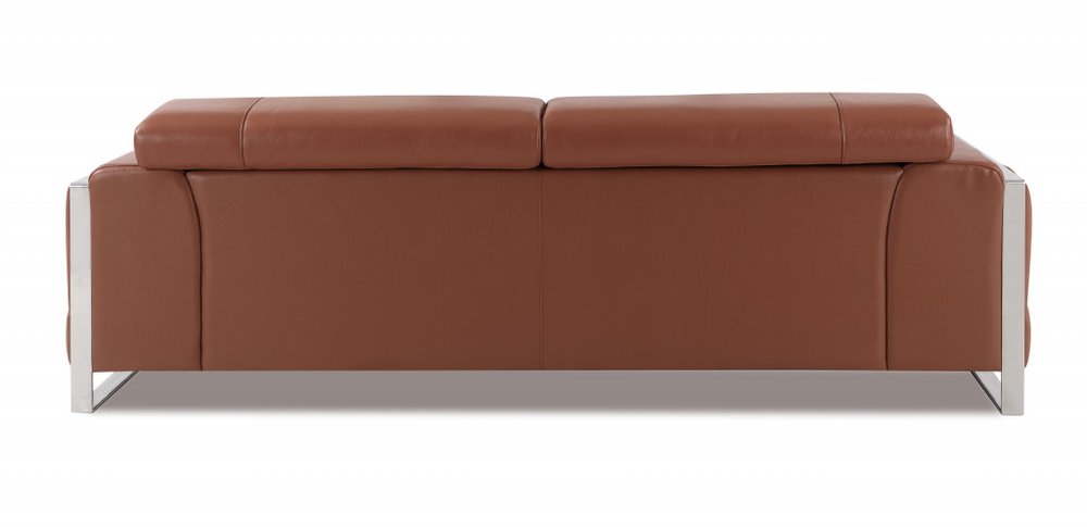 89" White Italian Leather Sofa With Chrome Legs