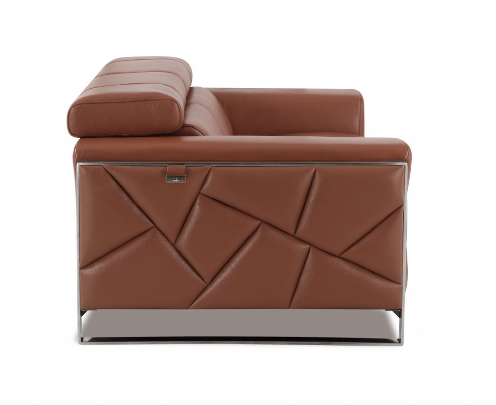89" White Italian Leather Sofa With Chrome Legs