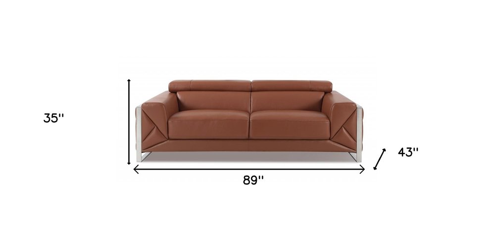 89" White Italian Leather Sofa With Chrome Legs