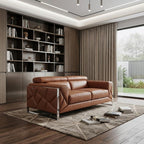 89" White Italian Leather Sofa With Chrome Legs