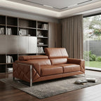 89" White Italian Leather Sofa With Chrome Legs