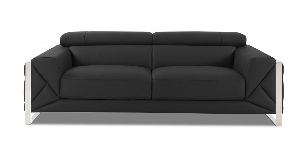 89" White Italian Leather Sofa With Chrome Legs