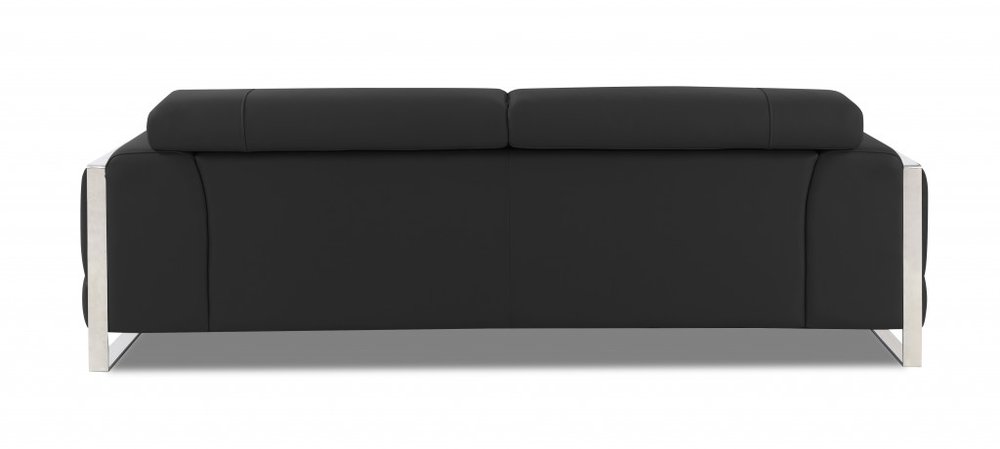 89" White Italian Leather Sofa With Chrome Legs