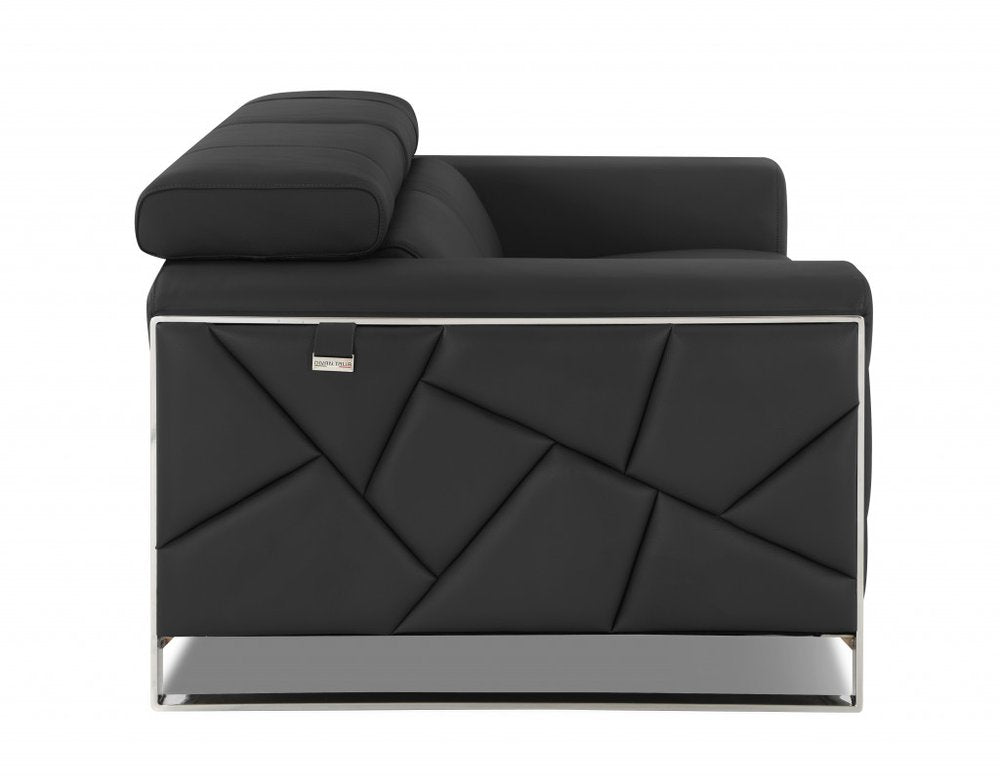 89" White Italian Leather Sofa With Chrome Legs