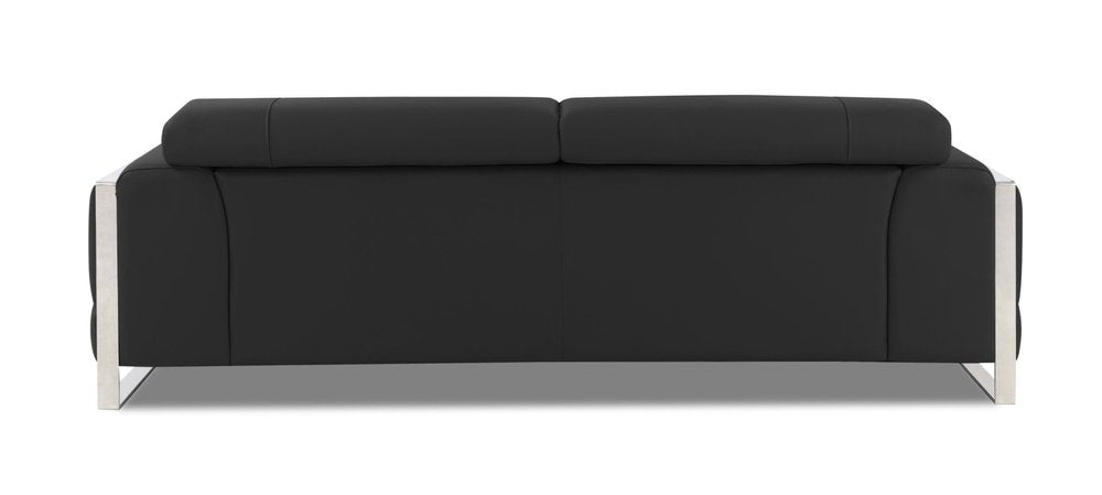 89" White Italian Leather Sofa With Chrome Legs