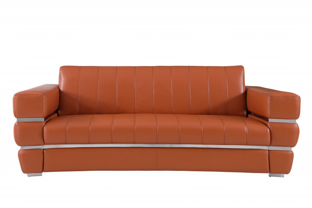89" Dark Gray Italian Leather Sofa With Silver Legs