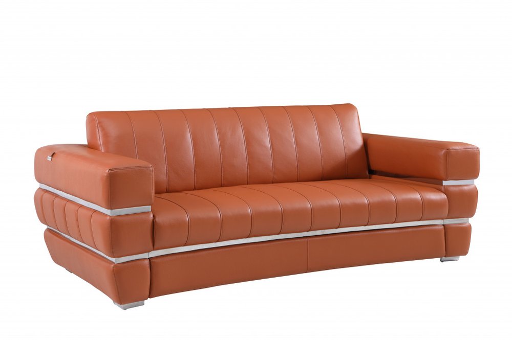 89" Dark Gray Italian Leather Sofa With Silver Legs