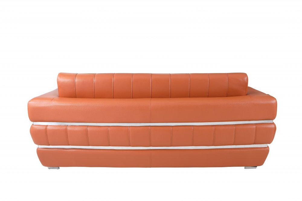 89" Dark Gray Italian Leather Sofa With Silver Legs
