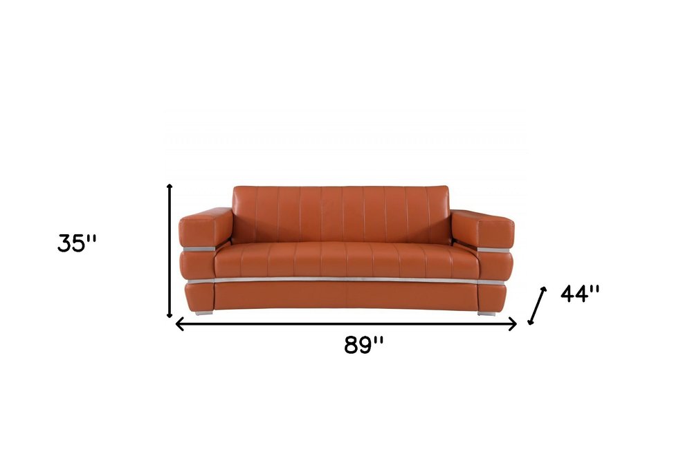 89" Dark Gray Italian Leather Sofa With Silver Legs