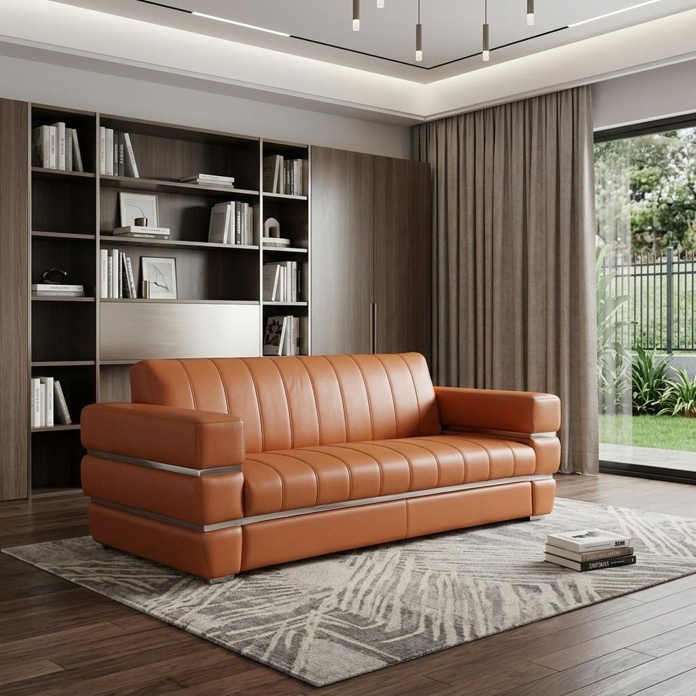 89" Dark Gray Italian Leather Sofa With Silver Legs