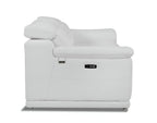 86" Camel Italian Leather USB Reclining Sofa With Silver Legs