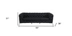 93" Black Italian Leather Chesterfield Sofa With Silver Legs