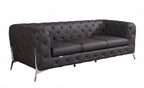 93" Black Italian Leather Chesterfield Sofa With Silver Legs