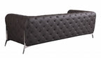 93" Black Italian Leather Chesterfield Sofa With Silver Legs