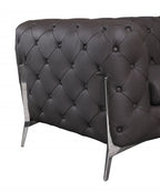 93" Black Italian Leather Chesterfield Sofa With Silver Legs