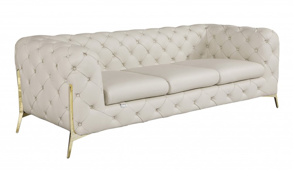 93" Black Italian Leather Chesterfield Sofa With Silver Legs
