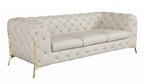 93" Black Italian Leather Chesterfield Sofa With Silver Legs