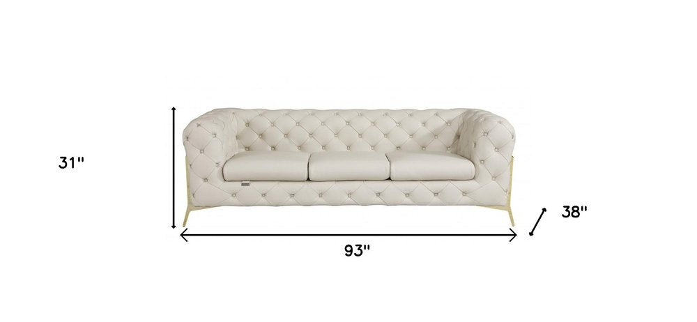 93" Black Italian Leather Chesterfield Sofa With Silver Legs