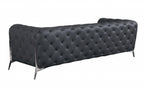93" Black Italian Leather Chesterfield Sofa With Silver Legs