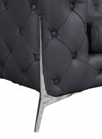93" Black Italian Leather Chesterfield Sofa With Silver Legs