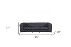 93" Black Italian Leather Chesterfield Sofa With Silver Legs