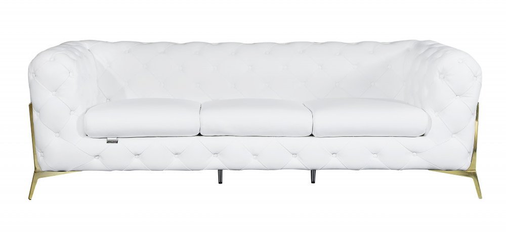93" Black Italian Leather Chesterfield Sofa With Silver Legs