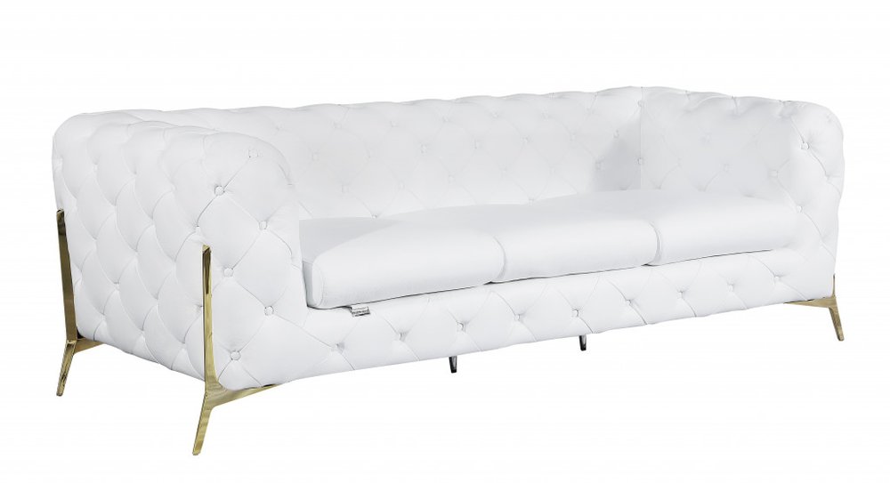 93" Black Italian Leather Chesterfield Sofa With Silver Legs