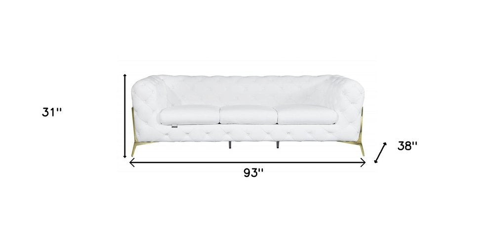93" Black Italian Leather Chesterfield Sofa With Silver Legs