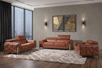 Three Piece Indoor Camel Italian Leather Six Person Seating Set