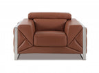 Three Piece Indoor Camel Italian Leather Six Person Seating Set