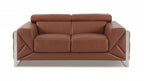Three Piece Indoor Camel Italian Leather Six Person Seating Set