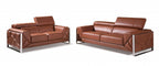 Two Piece Indoor Camel Italian Leather Five Person Seating Set