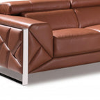 Two Piece Indoor Camel Italian Leather Five Person Seating Set