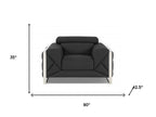 Three Piece Indoor Dark Gray Italian Leather Six Person Seating Set