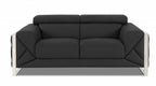 Two Piece Indoor Dark Gray Italian Leather Five Person Seating Set